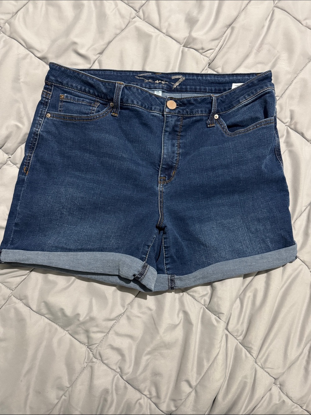 Seven7 Dark Blue Roll-Cuff Denim Shorts